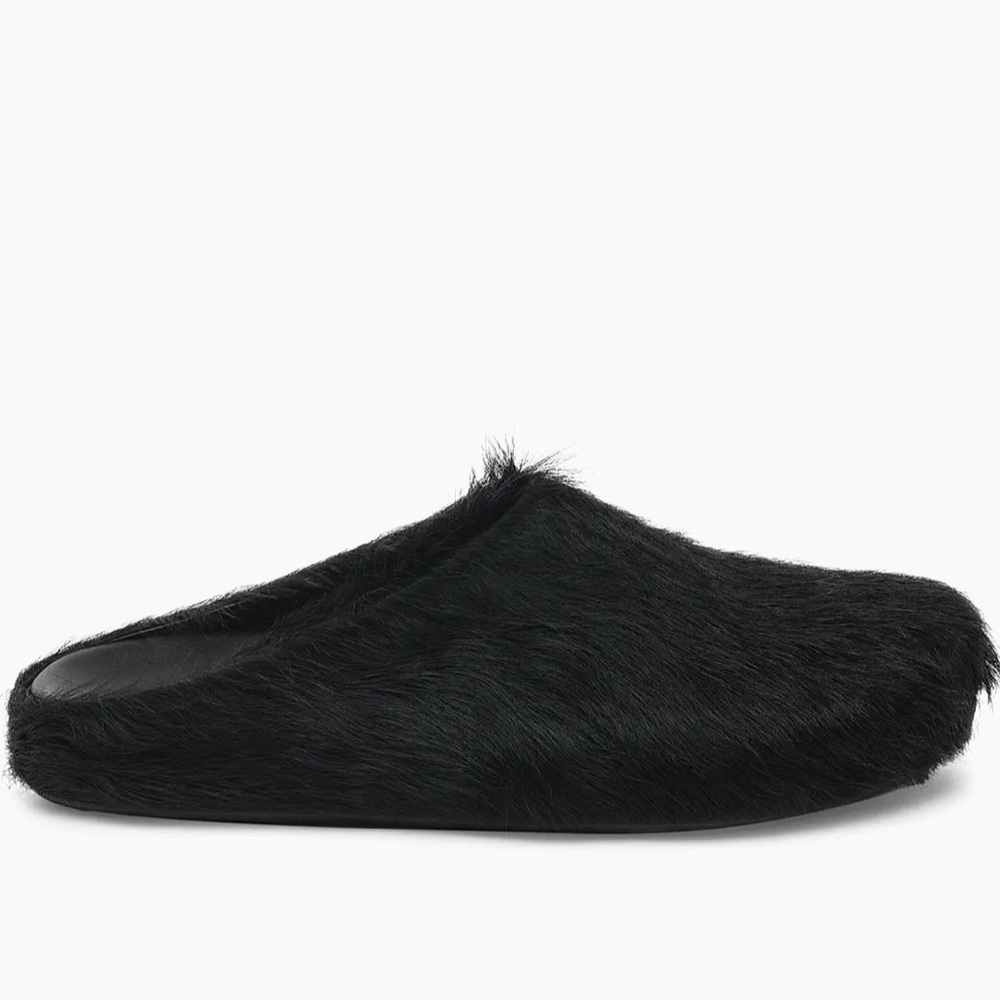 Marni Black Faux Fur Men's Slip-On Loafers